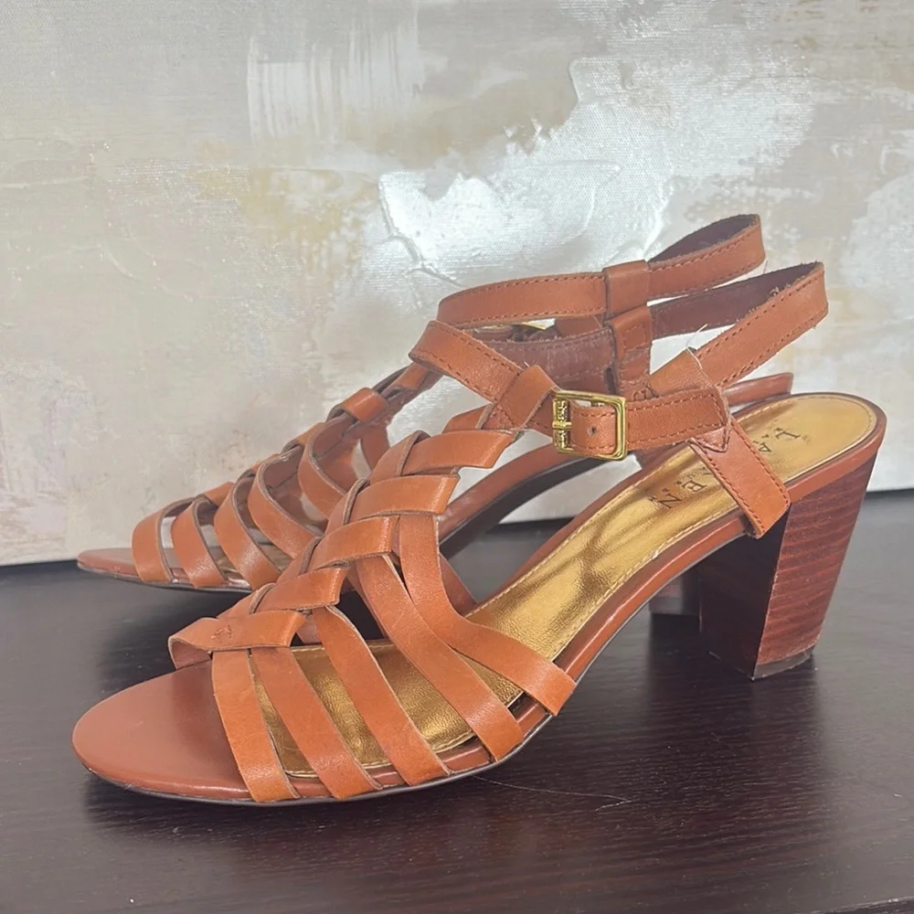 Lauren Ralph Lauren Brown Leather Strappy Sandal - Picture 1 of 6